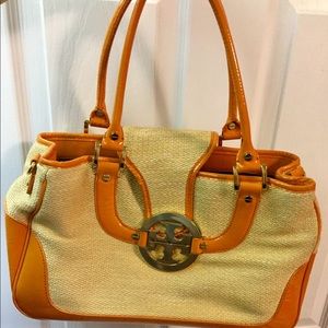 Tory Burch Shoulder Bag: Straw/Orange Accents